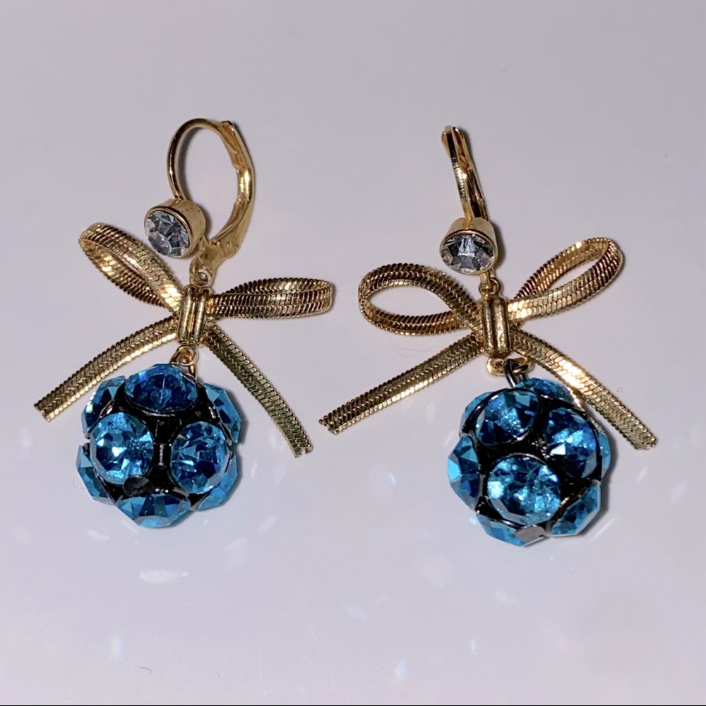Vintage Betsey Johnson Blue Rhinestone Ball Earrings